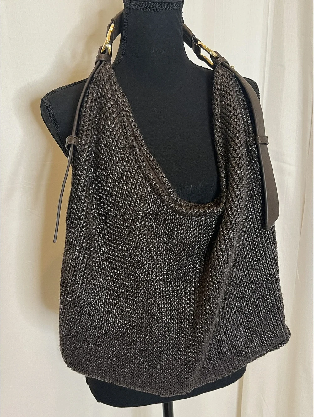 NWT Dolce Vita Birch Chocolate Crochet Hobo Shoulder Bag w/ Pouch Dust Bag
